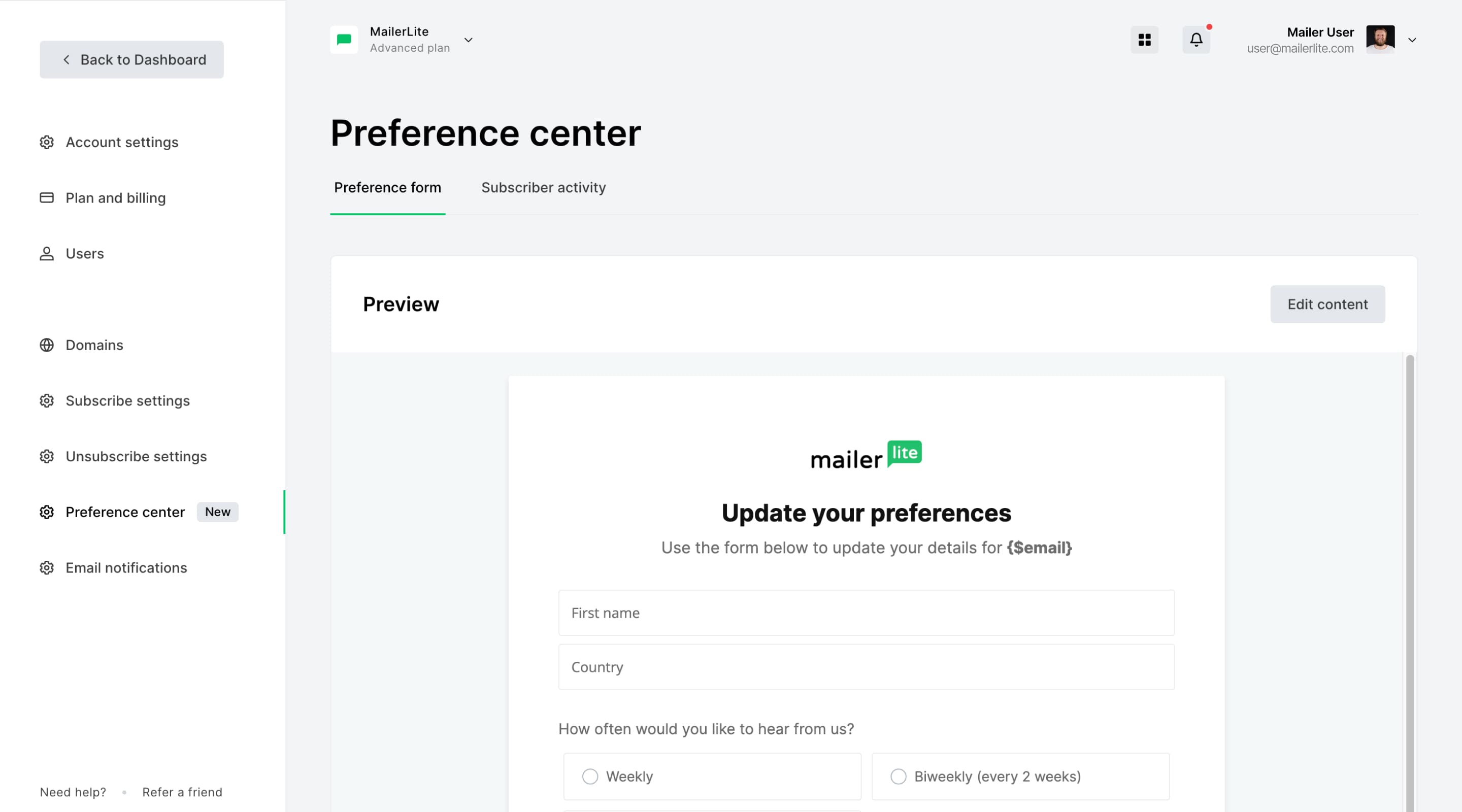 Preference Center